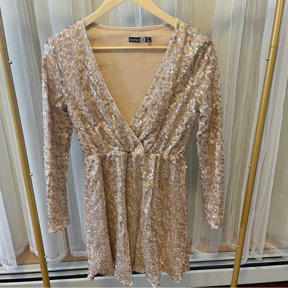 Boohoo Gold Sequence Dress